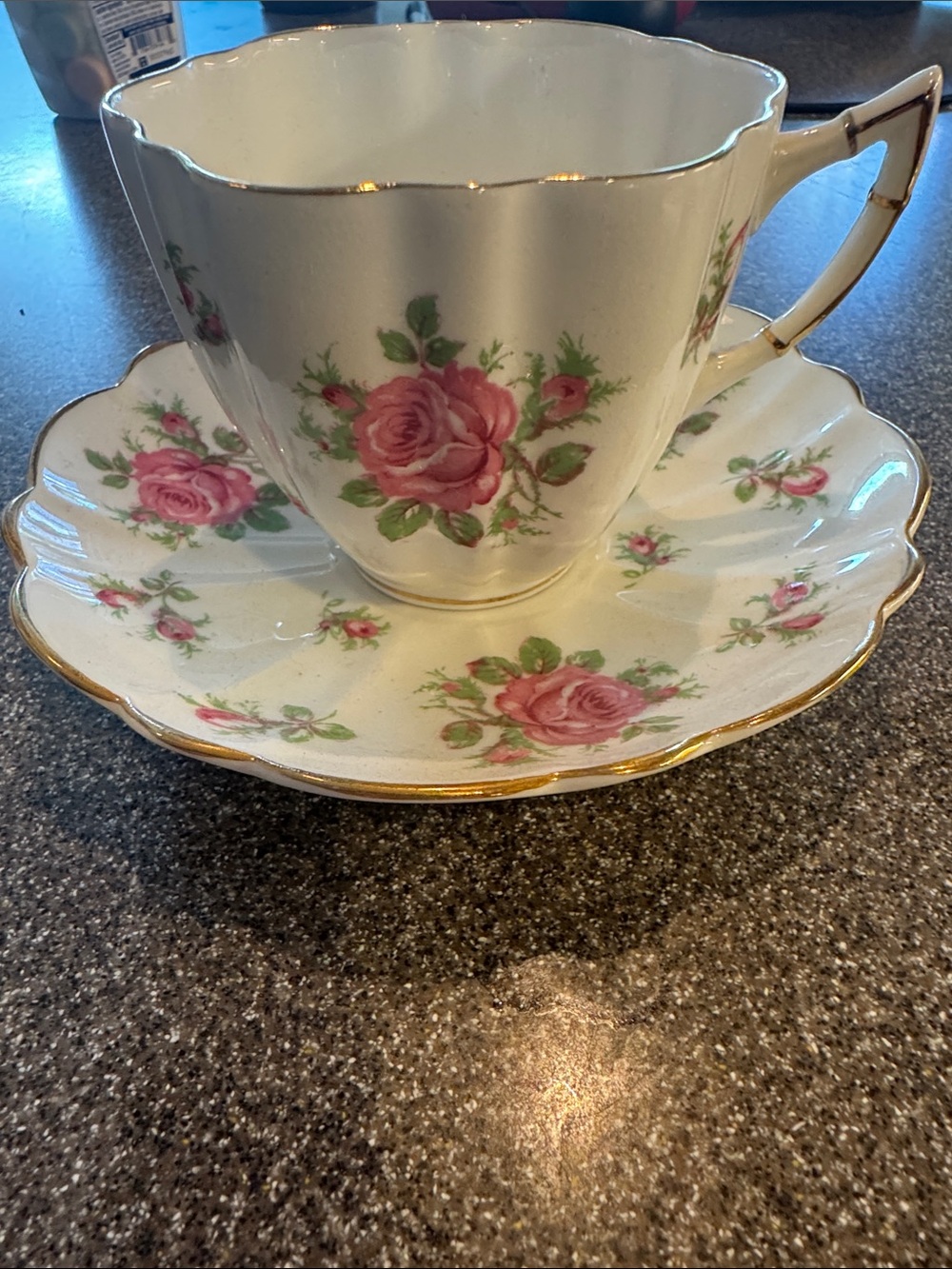 Vintage Floral Porcelain Teacup and Saucer - Pink Rose